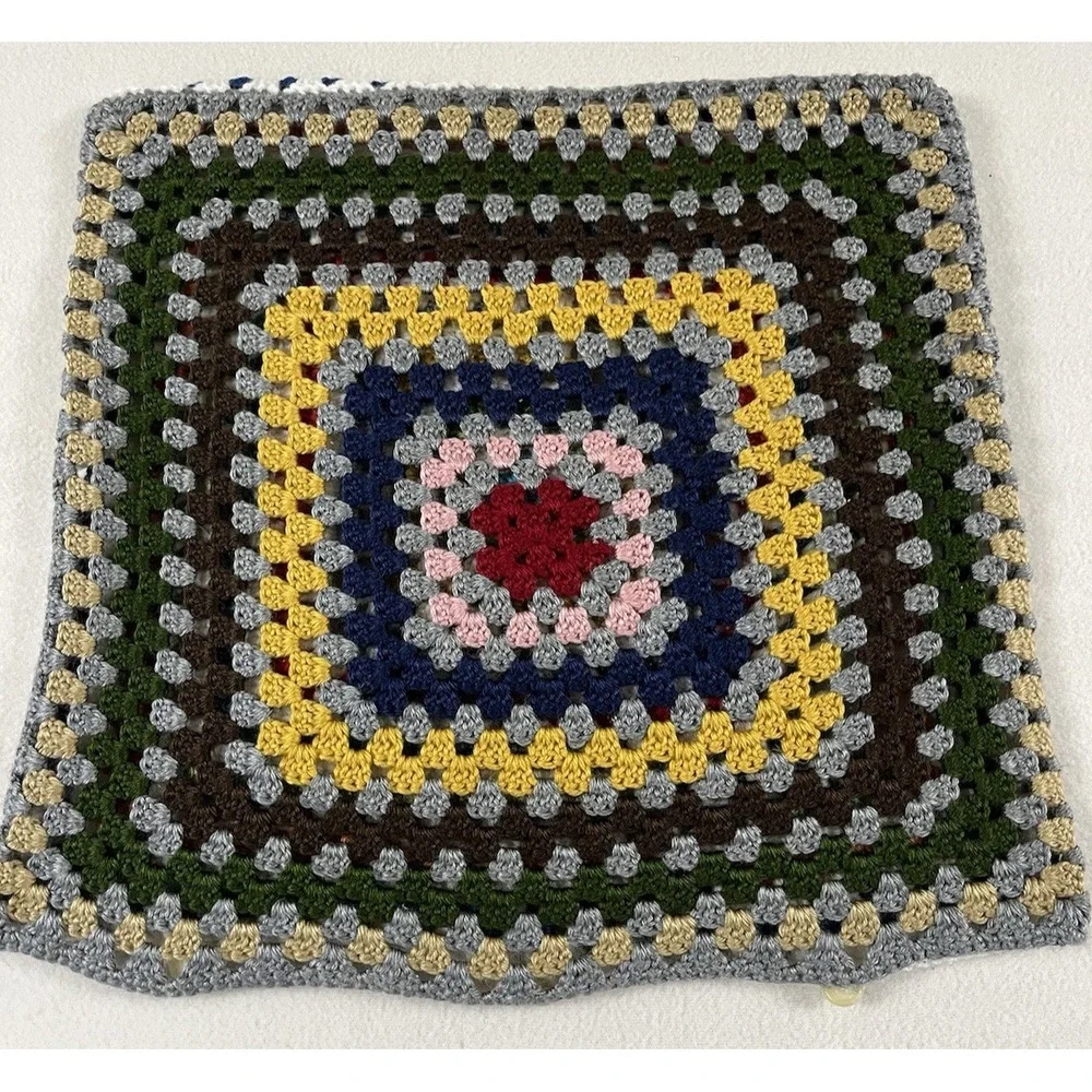 Crochet Pillow Sham Square Colorful Rainbow Handmade Cottage Boho Granny‎ Artsy